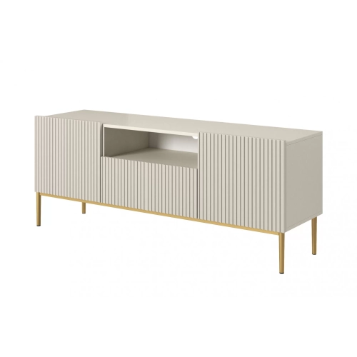 Szafka RTV Nicole 150 cm z szufladą i wnęką - kaszmir / złote nóżki